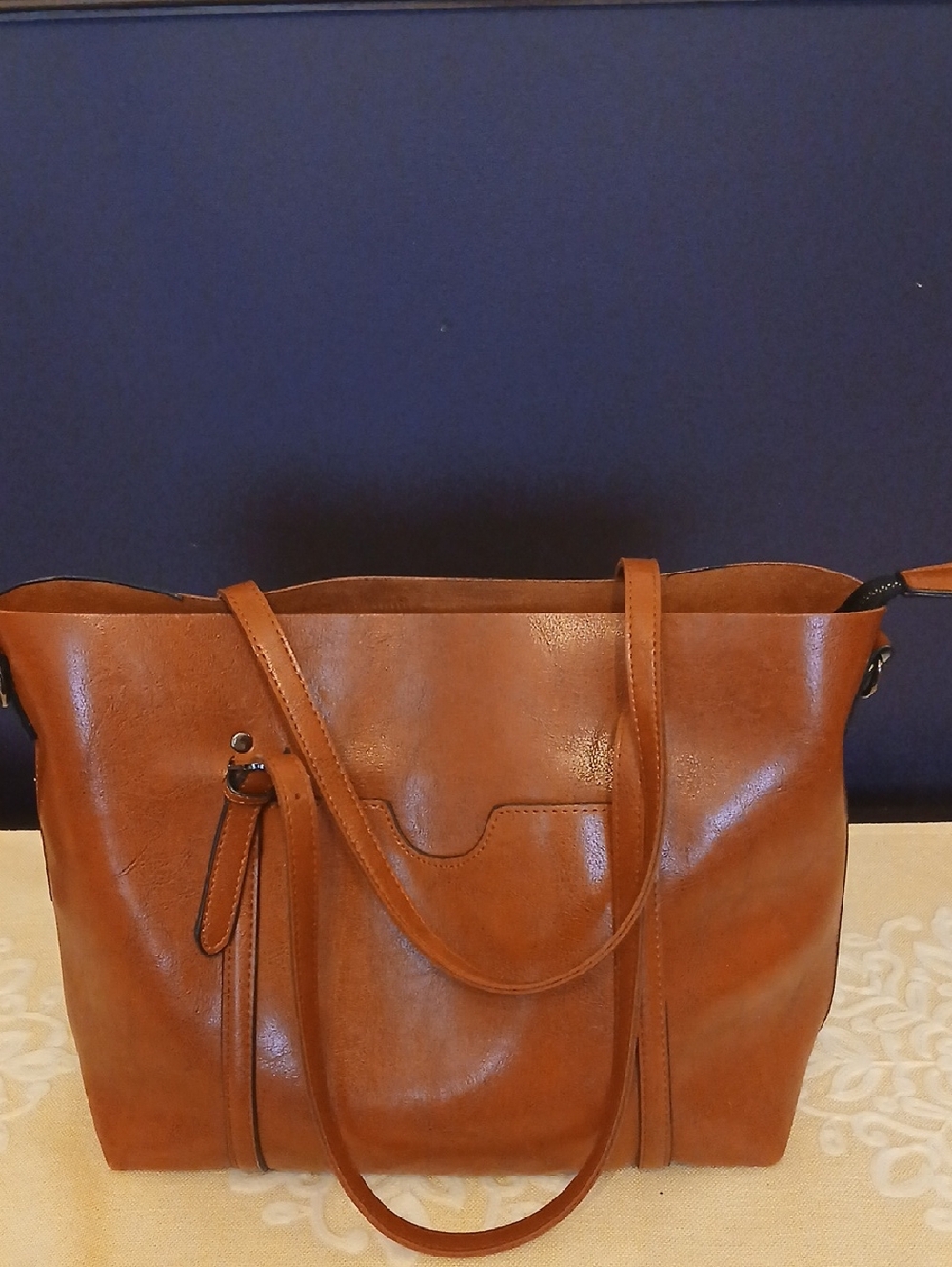 Classic Tan Leather Tote Bag - Women's Shoulder Bag